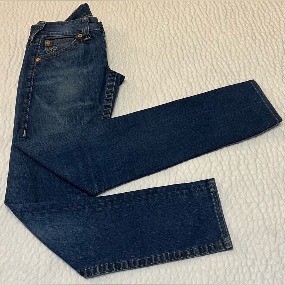 ⭐️ True Religion Yellow Stitch Straight Leg Womens  Jeans - Picture 2 of 13